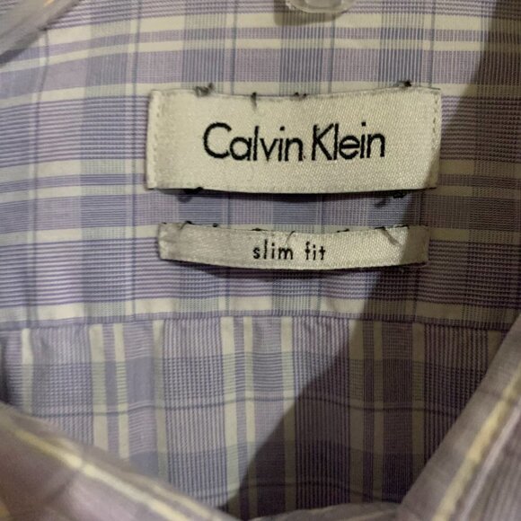 Calvin Klein Slim Fit Light Blue White Striped Button-Down Dress Shirt. Size XL - Picture 3 of 8